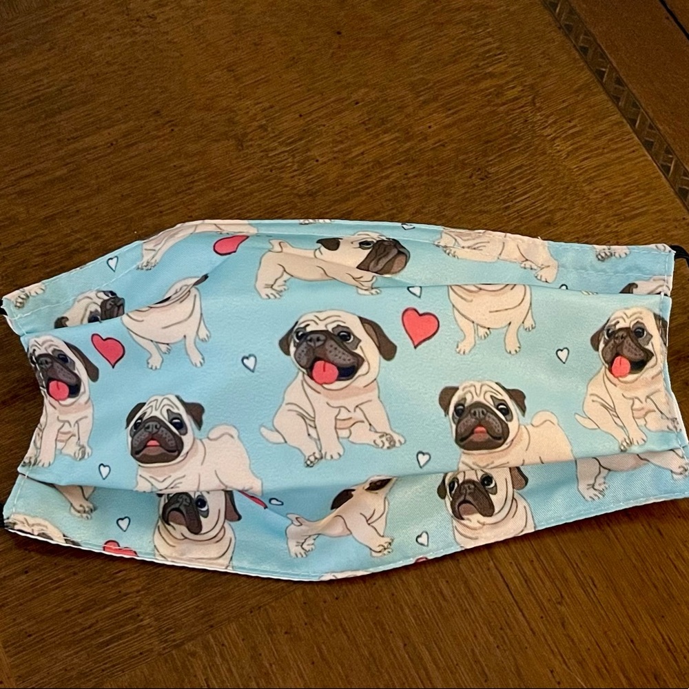 Pug Style Blue Masks with Pugs and Hearts